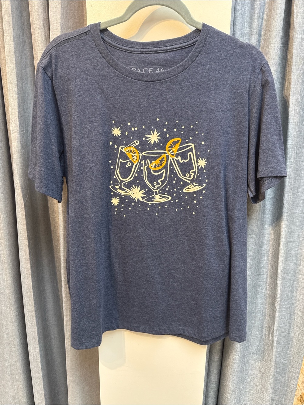 Navy Short-Sleeve Graphic Tee with Yellow Citrus Motif